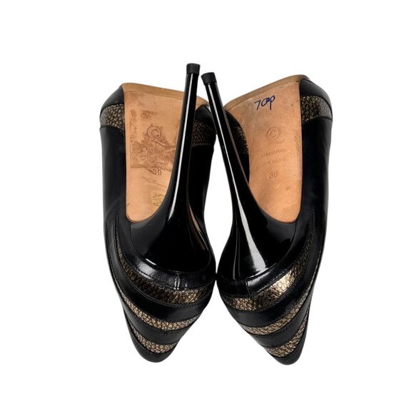 ALEXANDER McQUEEN Peep Toe Platform Heels Sz 9 Black Leather Pumps Glam Luxury - Picture 8 of 15